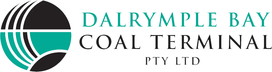 Logo for Dalrymple Bay Coal Terminal Pty Ltd. It features a stylised circular graphic in black and teal, with the company name in teal and black text to the right of the graphic.